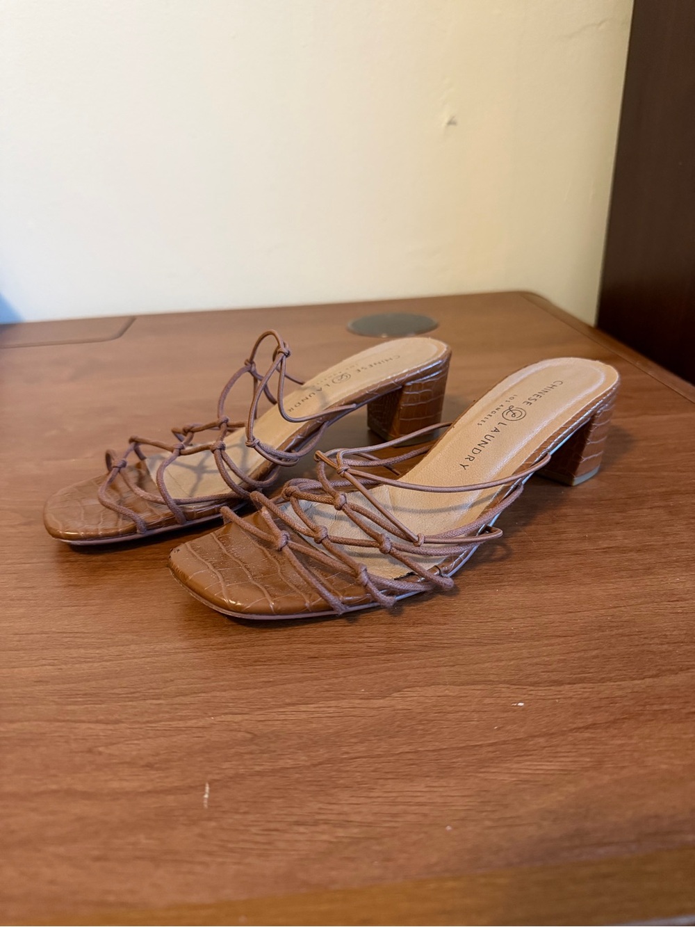 Chinese Laundry Tan Brown Strappy Block Heel Sandals